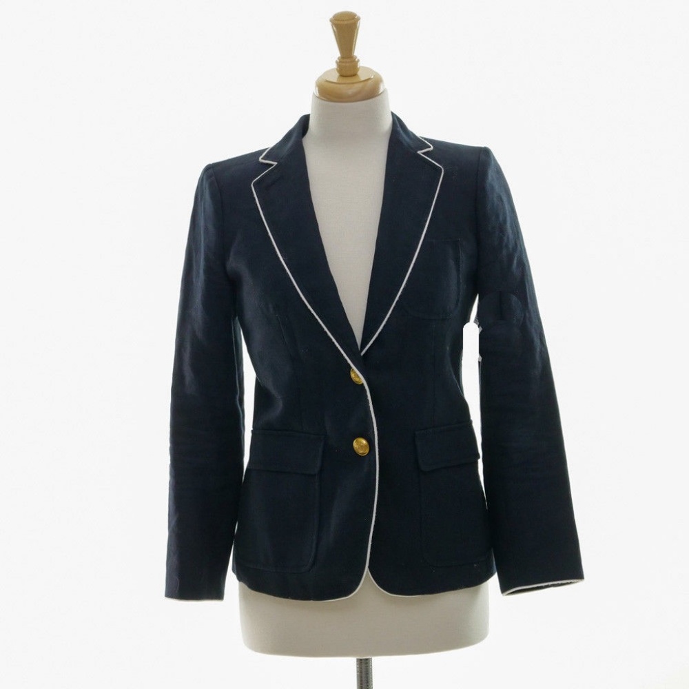 J.CREW Tipped Lined Rhodes Blazer Linen White Trim